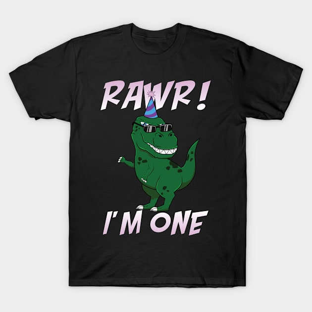 T-Rex Birthday Rawr I'm 1 One Anniversary Funny Gift T-Shirt by jkshirts